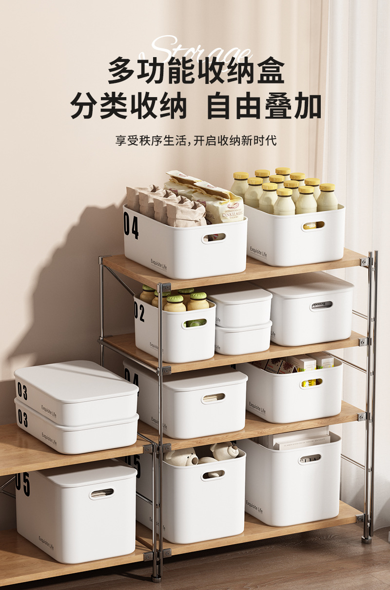 杂物桌面收纳盒带盖置物篮零食宿舍桌面化妆品储物日式塑料整理盒详情1